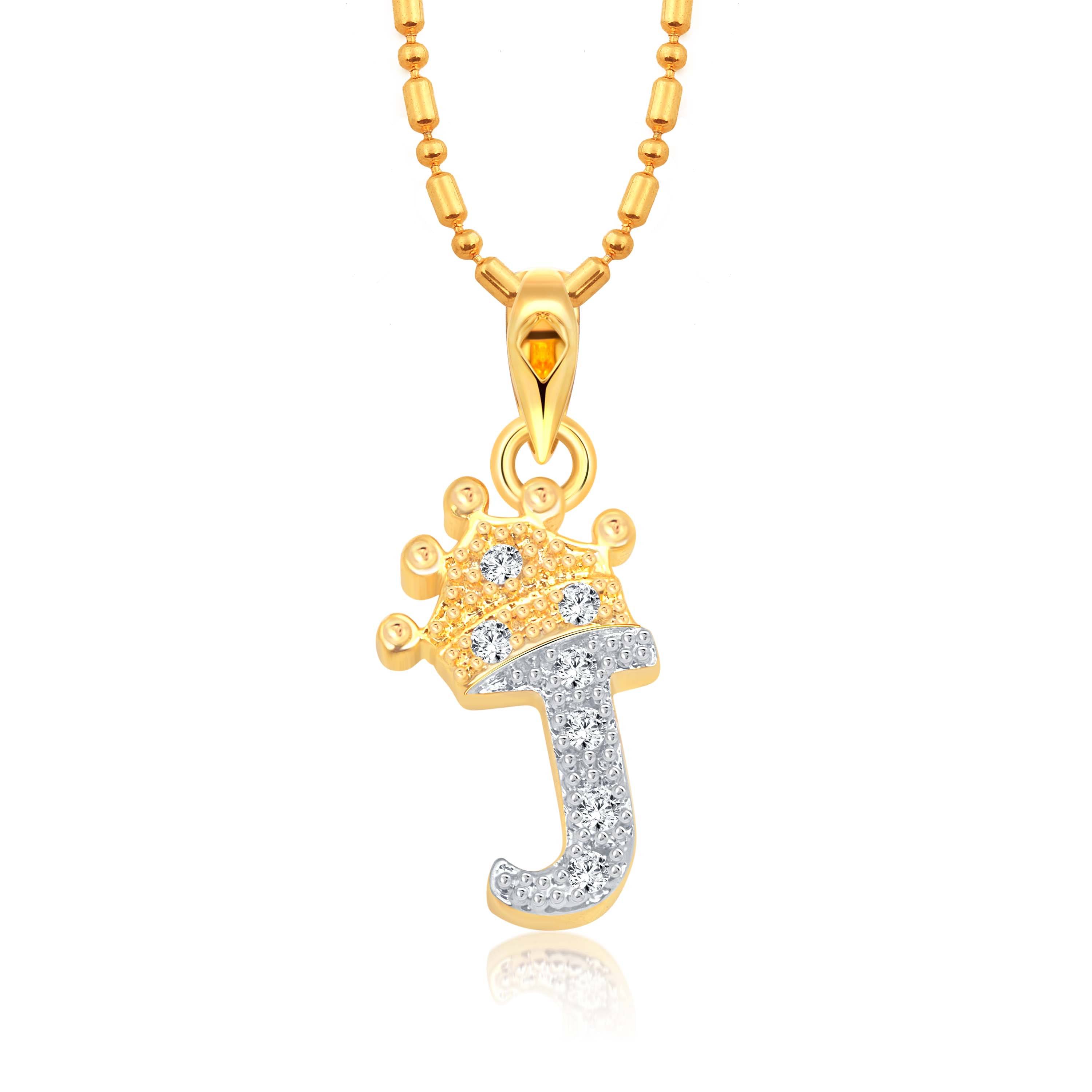     			Vighnaharta Royal Crown 'J' Letter CZ Gold and Rhodium Plated Alloy Pendant for Men and Women -[VFJ1282PG]