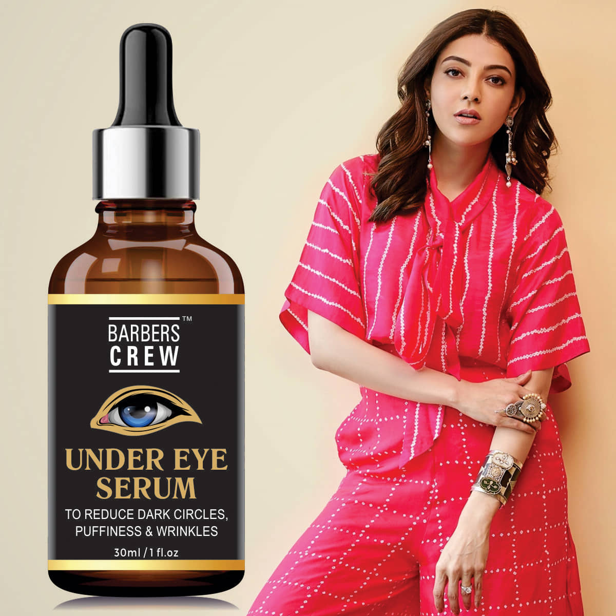 Barbers Crew Under Eye Serum for Dark Circles & Puffiness Enriched with Vitamin C, B3 & E Face Serum 30 mL