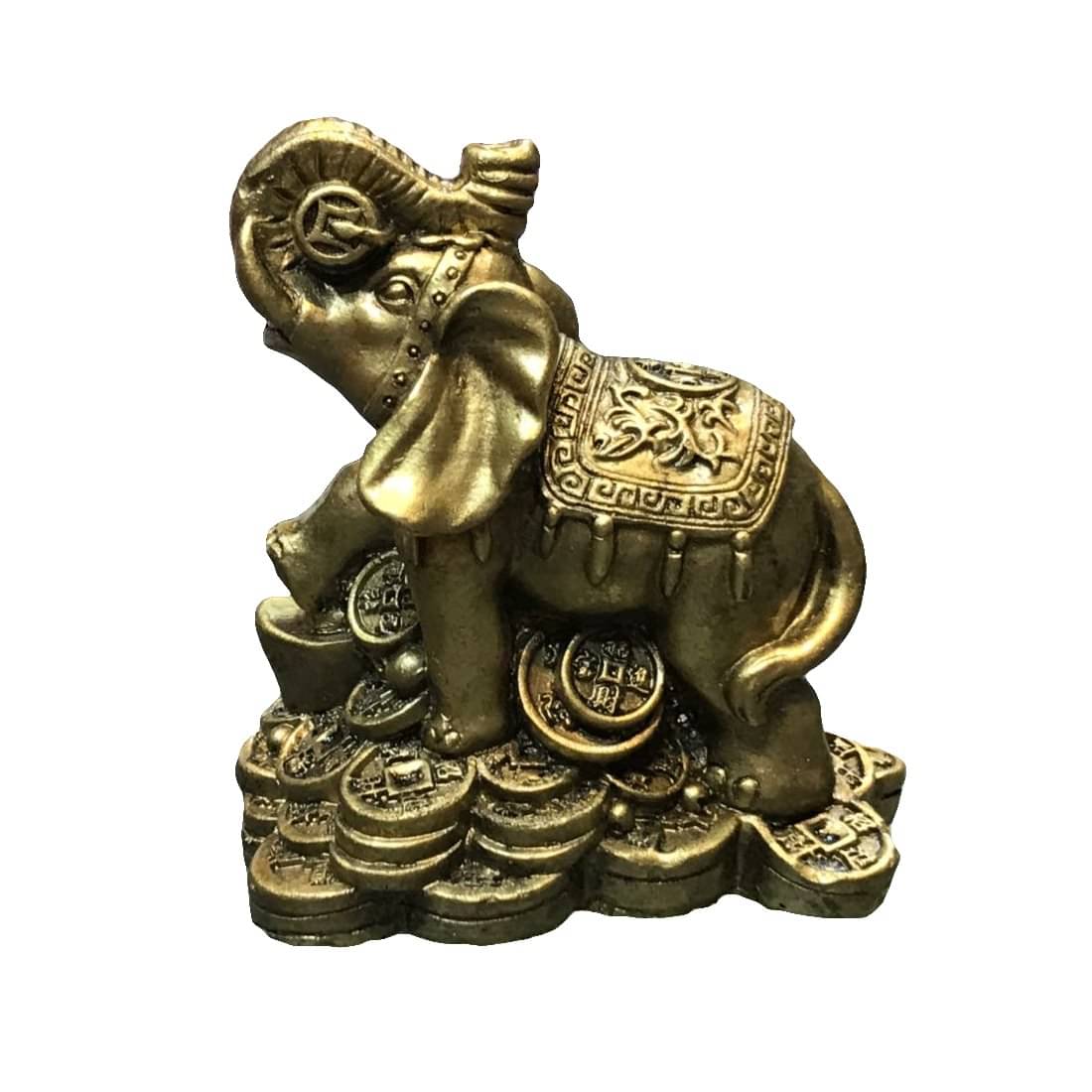     			Feng Shui Golden Trunk Up Elephant (3 x 2 inch, Golden)