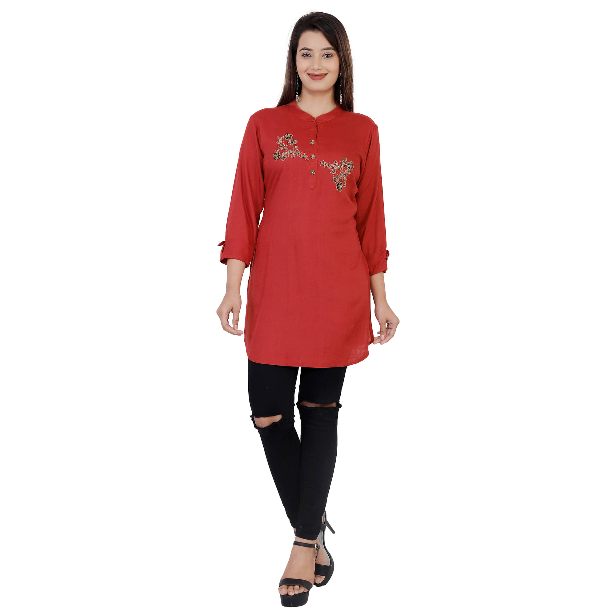 HIGHLIGHT FASHION EXPORT Rust Rayon Straight Kurti HIGHLIGHT FASHION EXPORT Rust Rayon Straight Kurti