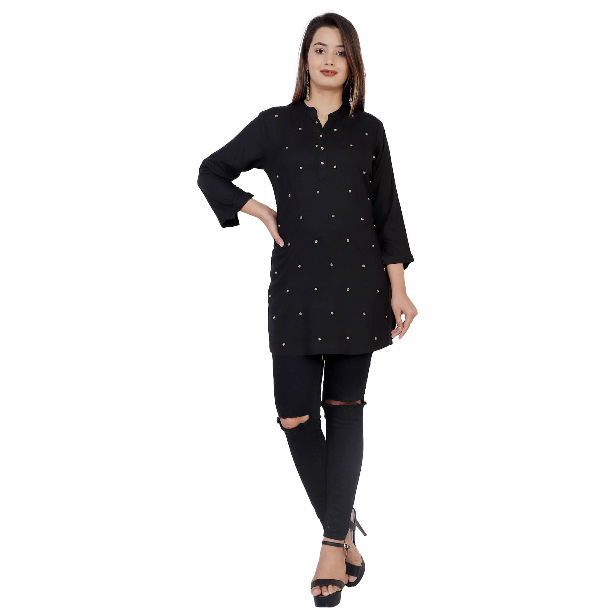     			JC4U Black Rayon Straight Kurti