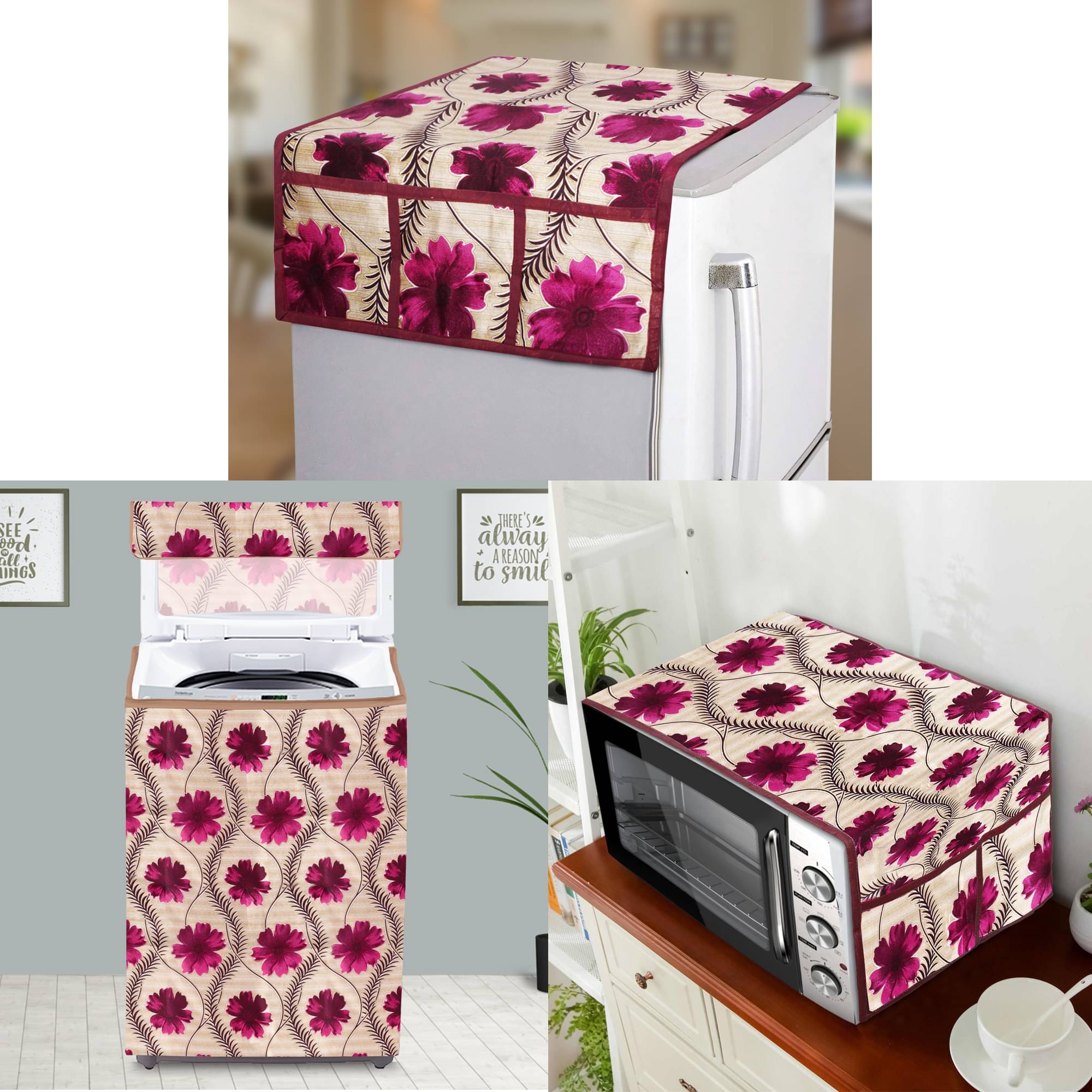 E-Retailer Set of 3 Polyester Gold Fridge Top Cover E-Retailer Set of 3 Polyester Gold Fridge Top Cover