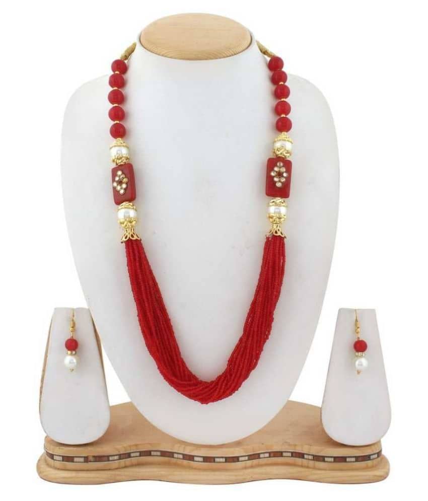 Jewar Mandi Brass Red Collar Contemporary/Fashion Gold Plated Necklaces Set