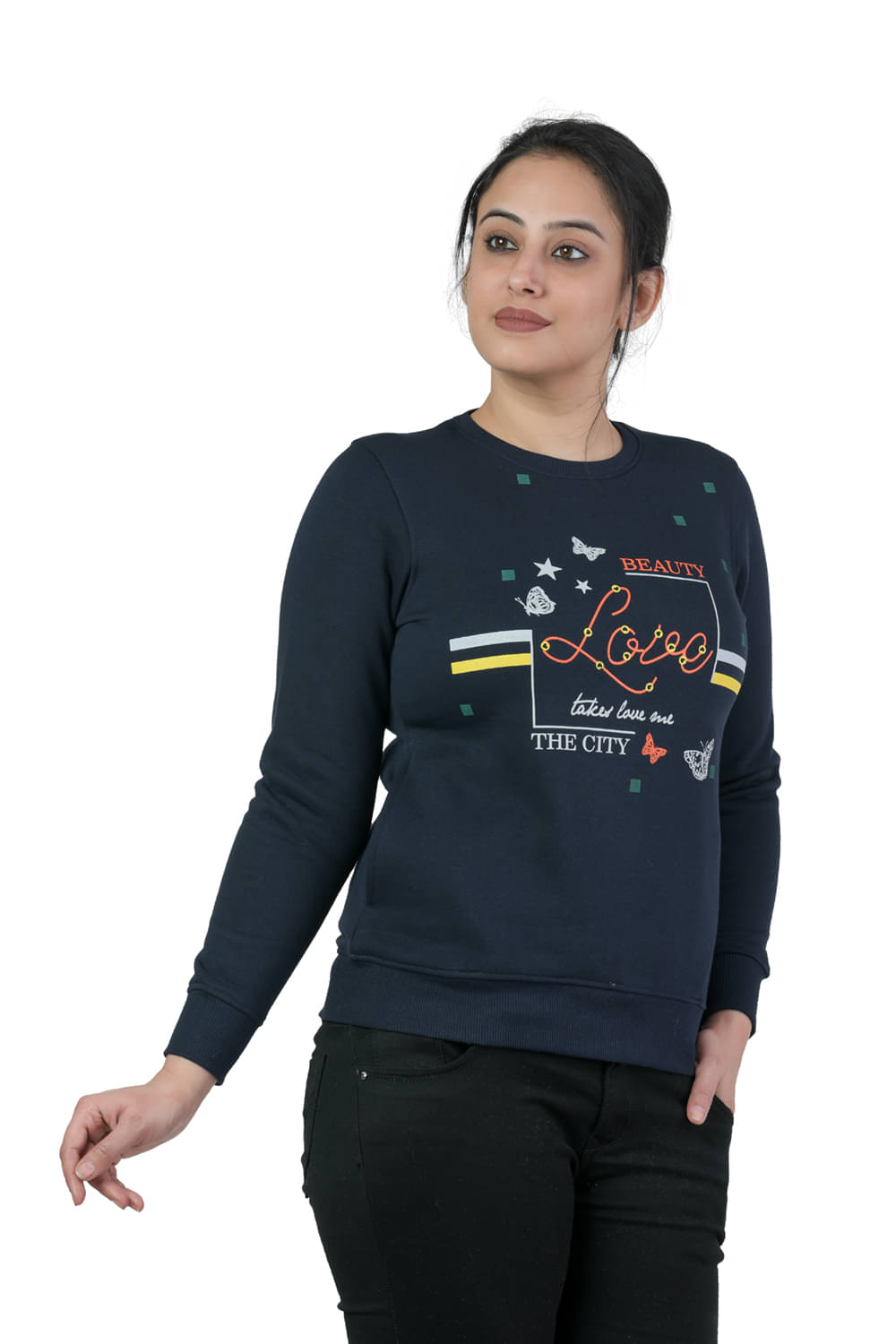 Kaily Cotton - Fleece Navy Non Hooded Sweatshirt Kaily Cotton - Fleece Navy Non Hooded Sweatshirt