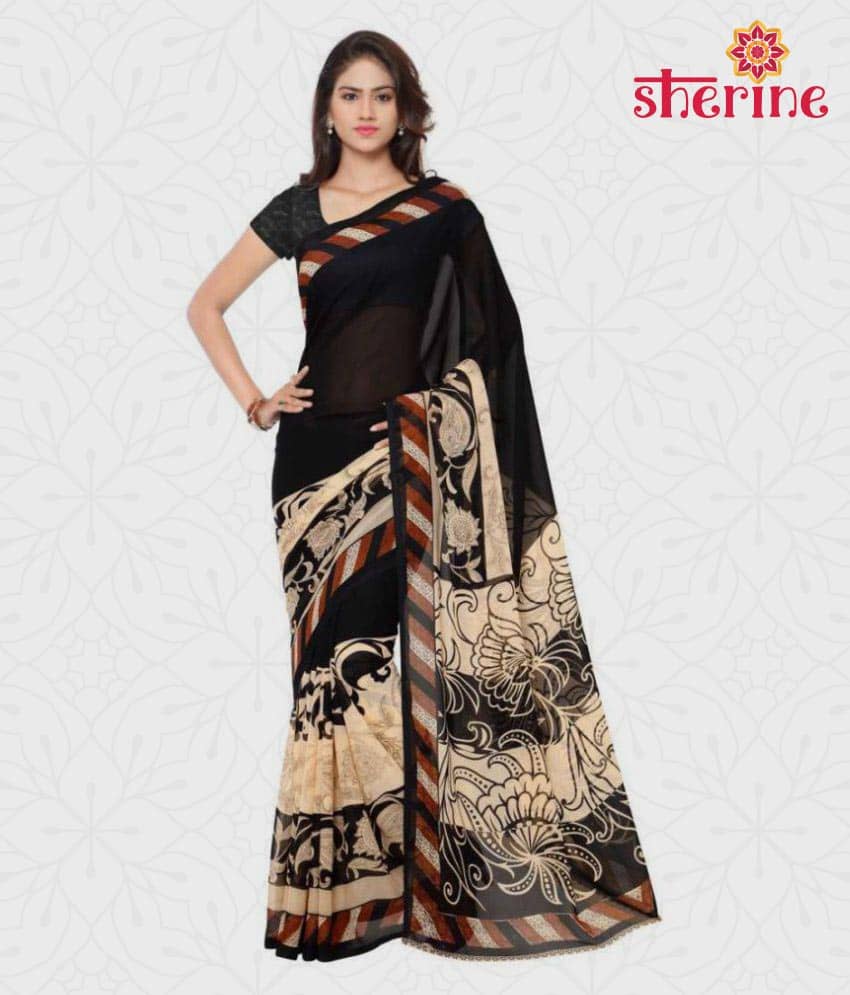 ANAND SAREES Georgette Saree With Unstitched Blouse Piece ( Black ) - Sarees | Buy online on ZillyBuy