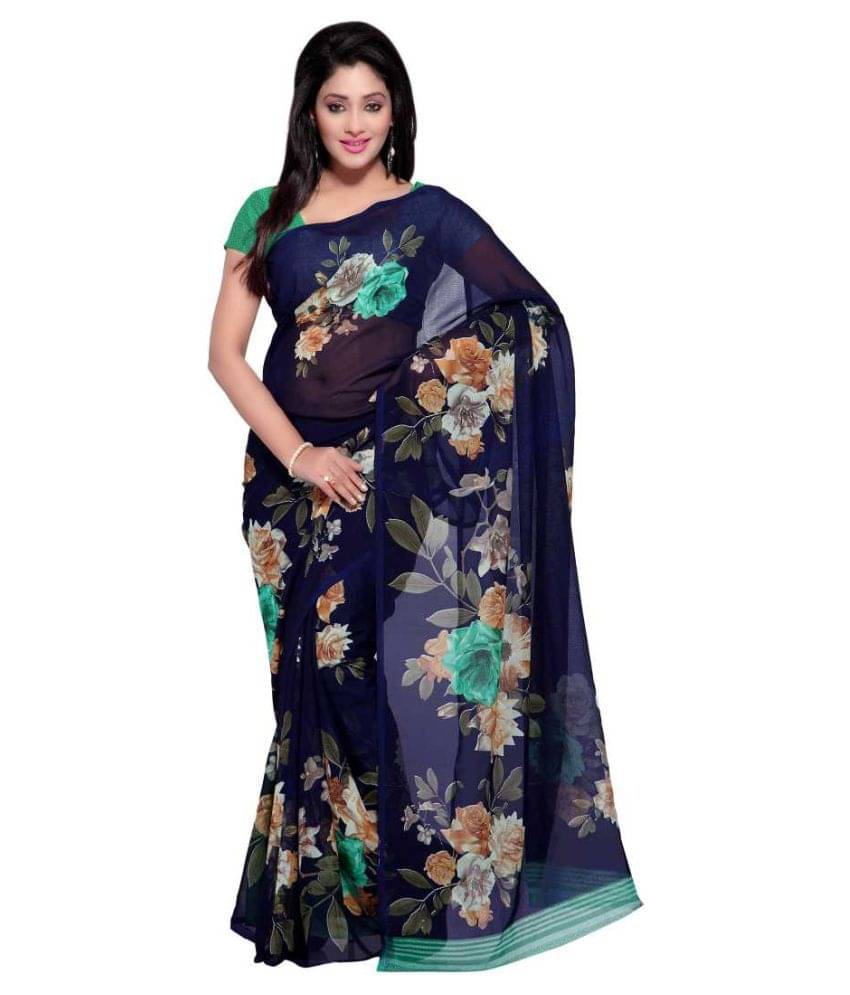 ANAND SAREES Georgette Printed Saree With Unstitched Blouse Piece ( Blue ) ANAND SAREES Georgette Printed Saree With Unstitched Blouse Piece ( Blue )