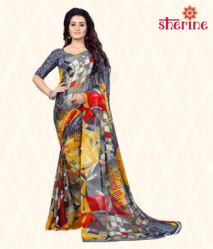 ANAND SAREES Georgette Saree With Unstitched Blouse Piece ( Grey ) - Sarees | Buy online on ZillyBuy