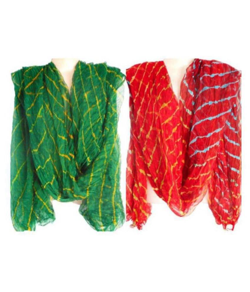     			Apratim Green, Red Chiffon Leheria Dupatta Pack of 2