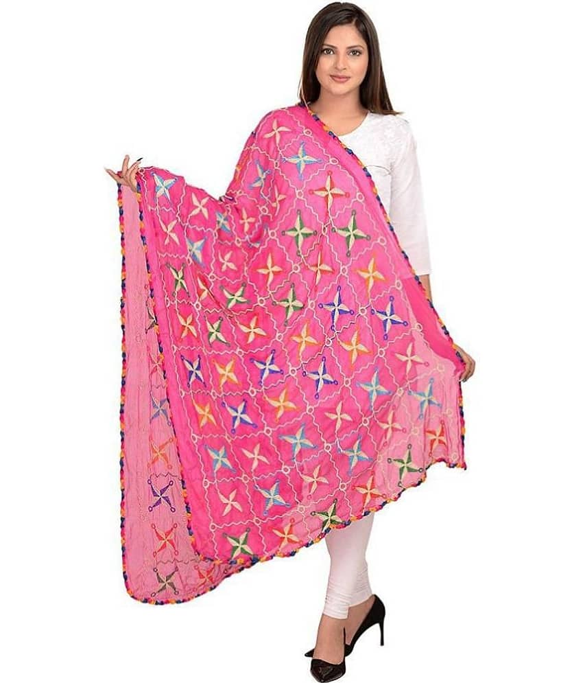 Apratim Pink Chiffon Phulkari Dupatta - Dupattas & Shawls | Buy online on ZillyBuy