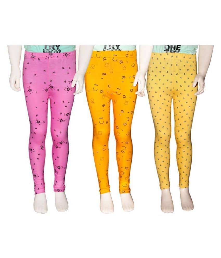 FnMe Pack of 3 Girls Cotton Leggings ( Baby Pink )