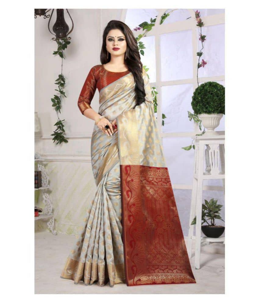 Gazal Fashions Banarasi Silk Printed Saree With Unstitched Blouse Piece ( Multicolor ) - Sarees | Buy online on ZillyBuy