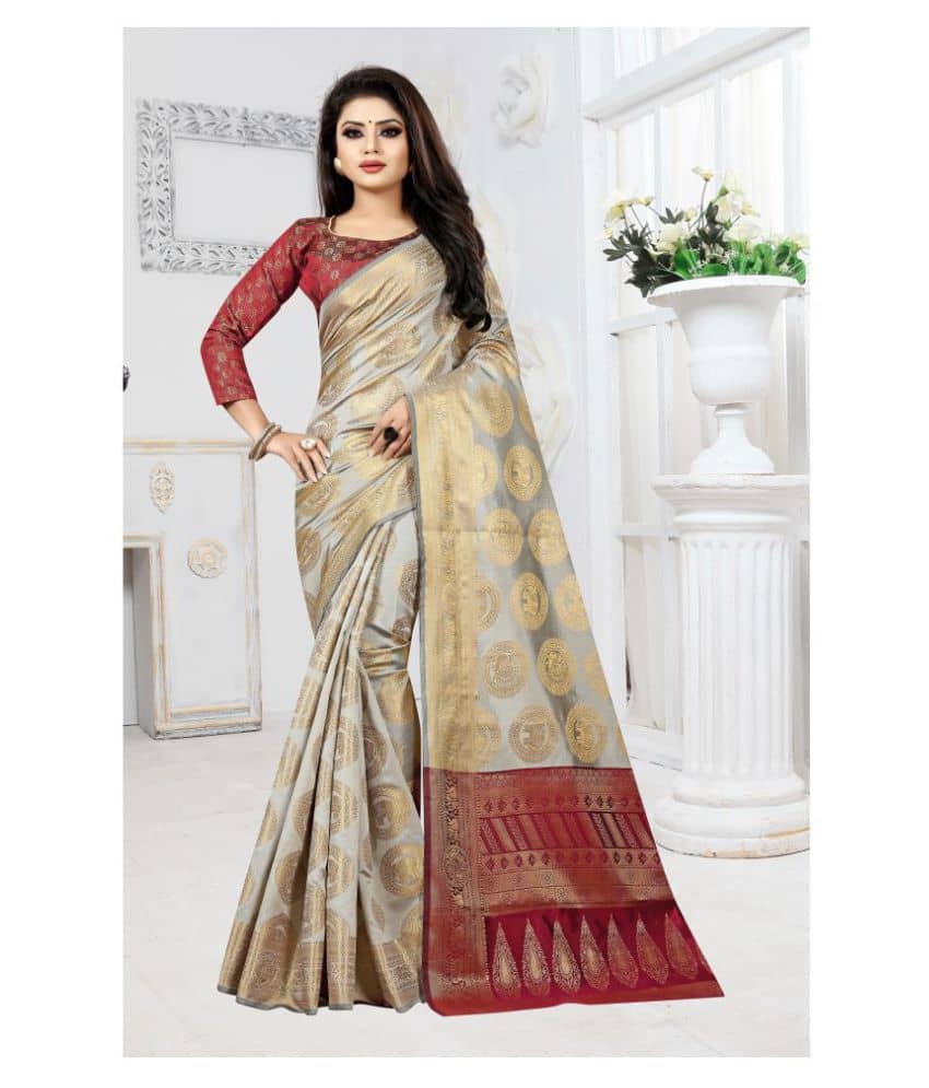 Gazal Fashions Banarasi Silk Printed Saree With Unstitched Blouse Piece ( Multicolor ) - Sarees | Buy online on ZillyBuy
