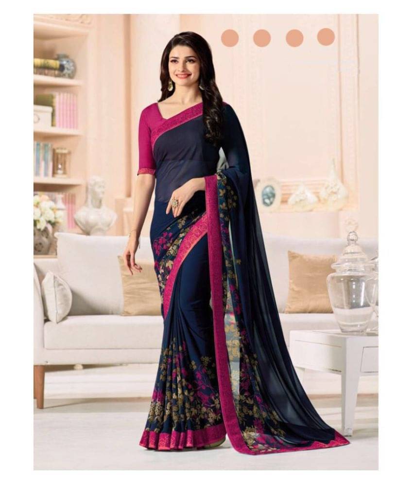 Gazal Fashions Chiffon Printed Saree With Unstitched Blouse Piece ( Blue ) Gazal Fashions Chiffon Printed Saree With Unstitched Blouse Piece ( Blue )