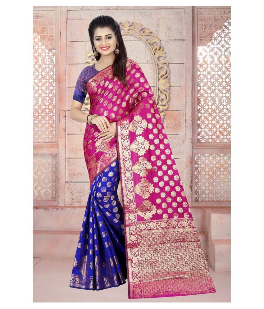 Gazal Fashions Banarasi Silk Printed Saree With Unstitched Blouse Piece ( Multicolor ) - Sarees | Buy online on ZillyBuy