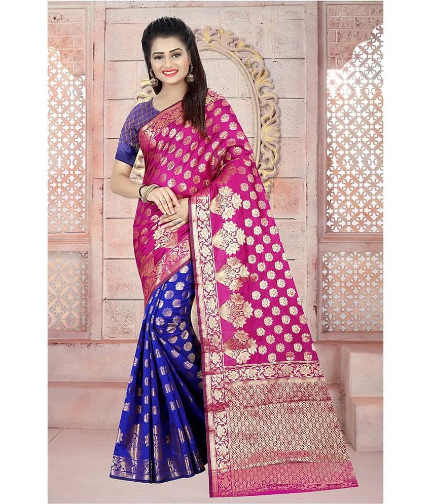 Gazal Fashions Banarasi Silk Printed Saree With Unstitched Blouse Piece ( Multicolor ) - Sarees | Buy online on ZillyBuy