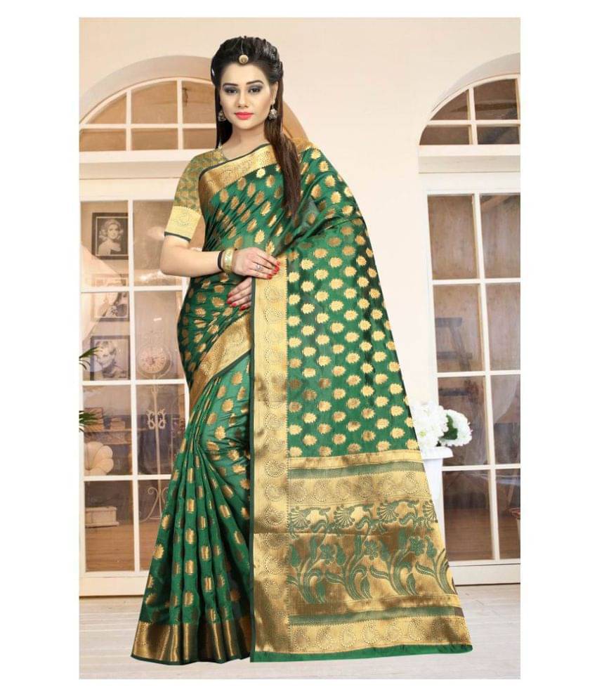     			Gazal Fashions Banarasi Silk Printed Saree With Unstitched Blouse Piece ( Multicolor )