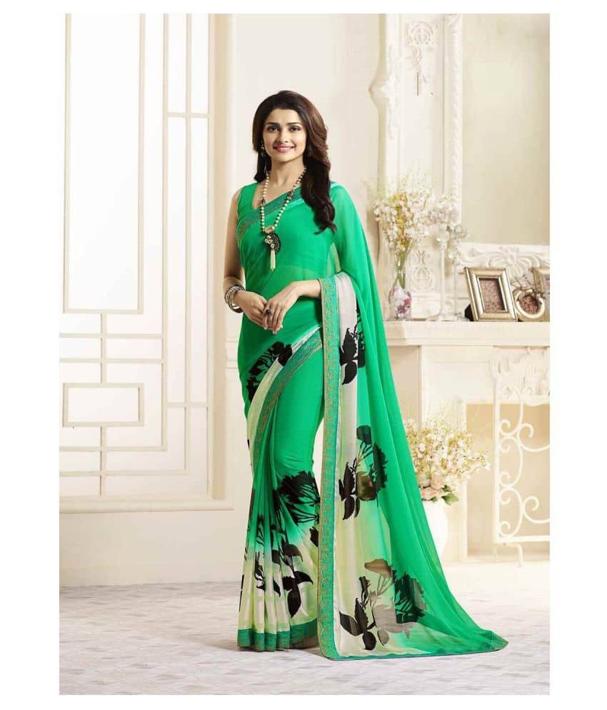 Gazal Fashions Chiffon Printed Saree With Unstitched Blouse Piece ( Multicolor ) - Sarees | Buy online on ZillyBuy