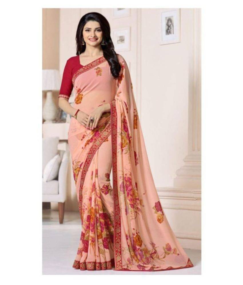 Gazal Fashions Georgette Printed Saree With Unstitched Blouse Piece ( Peach ) Gazal Fashions Georgette Printed Saree With Unstitched Blouse Piece ( Peach )