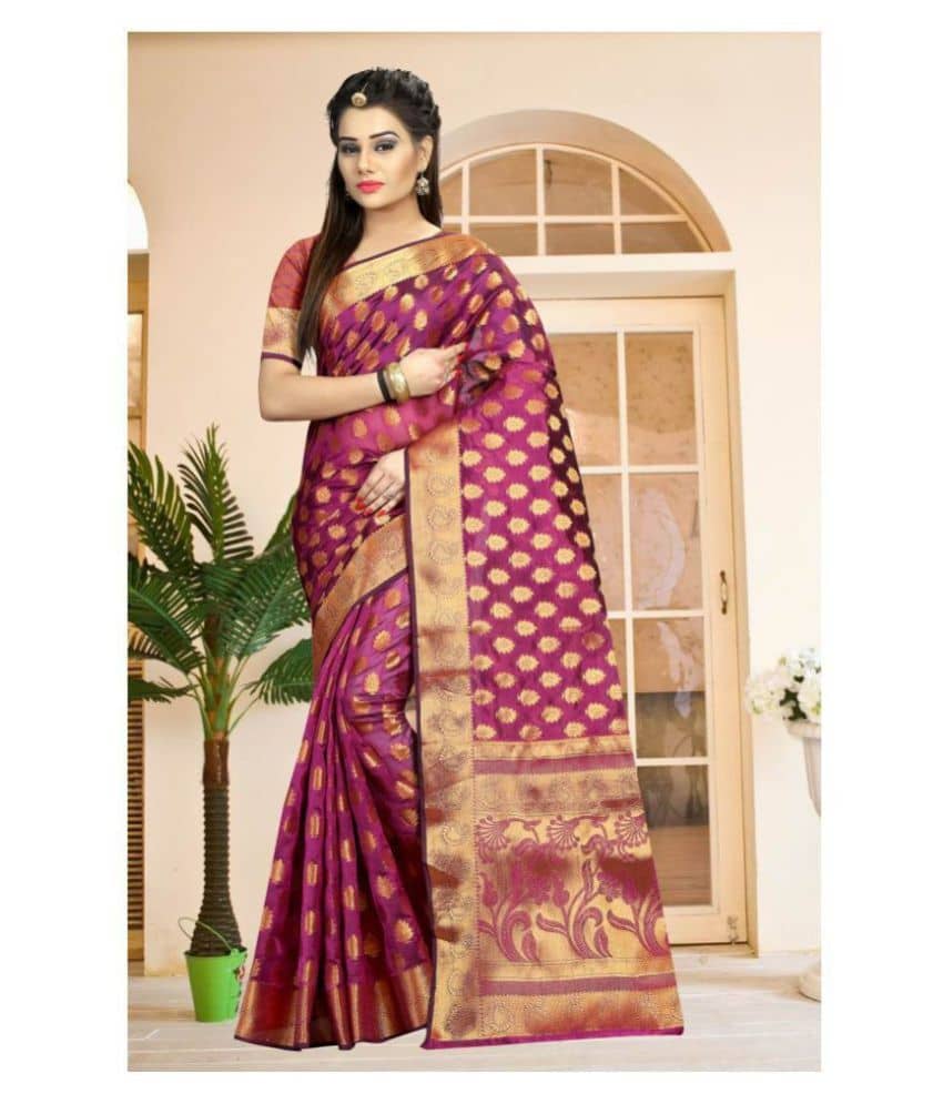 Gazal Fashions Banarasi Silk Printed Saree With Unstitched Blouse Piece ( Multicolor ) - Sarees | Buy online on ZillyBuy