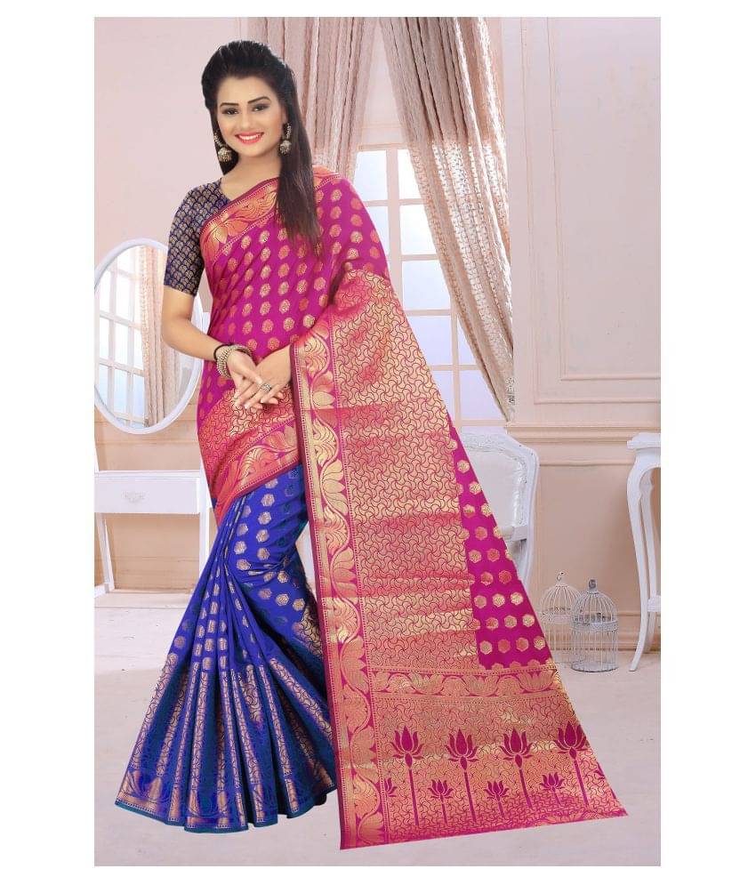     			Gazal Fashions Banarasi Silk Printed Saree With Unstitched Blouse Piece ( Multicolor )