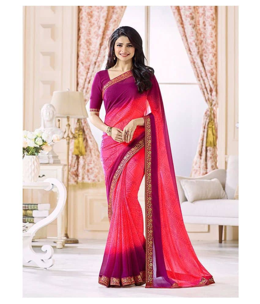 Gazal Fashions Chiffon Printed Saree With Unstitched Blouse Piece ( Multicolor ) - Sarees | Buy online on ZillyBuy