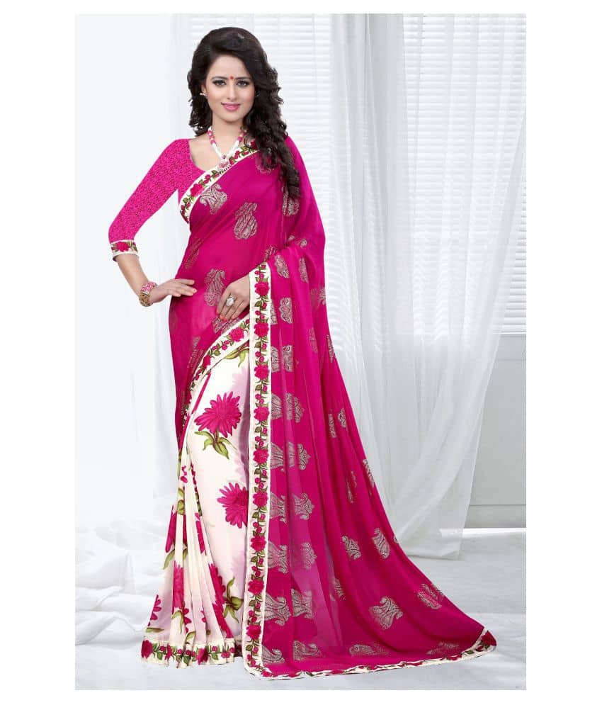 Gazal Fashions Chiffon Printed Saree With Unstitched Blouse Piece ( Multicolor ) - Sarees | Buy online on ZillyBuy