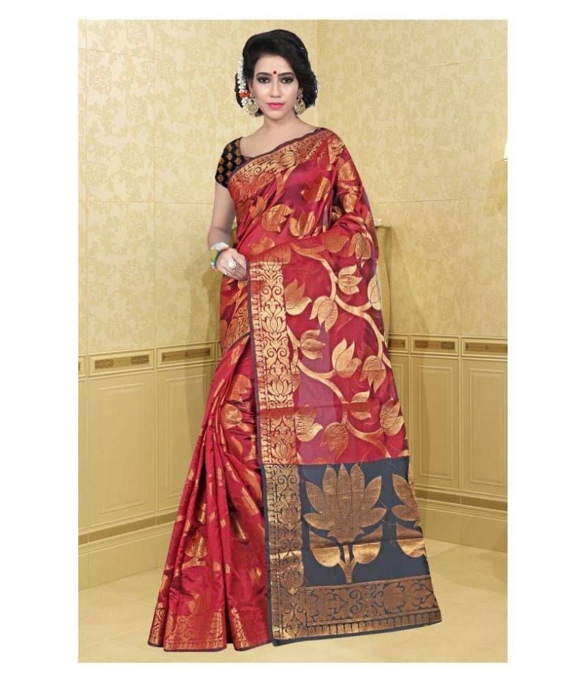     			Gazal Fashions Silk Blend Printed Saree With Unstitched Blouse Piece ( Red )