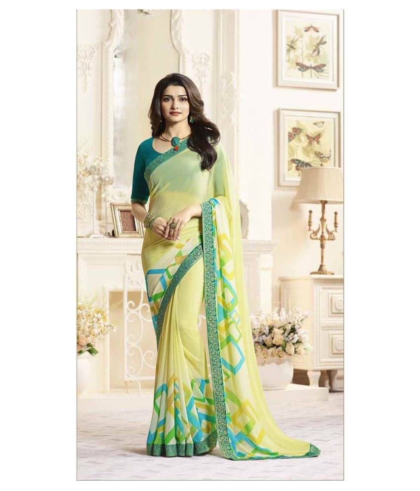 Gazal Fashions Chiffon Printed Saree With Unstitched Blouse Piece ( Green ) Gazal Fashions Chiffon Printed Saree With Unstitched Blouse Piece ( Green )