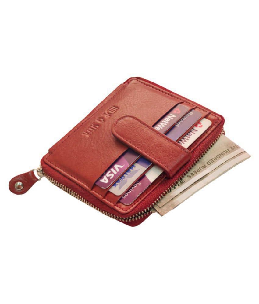 Hide&Sleek RFID Protected Brown Genuine Leather Card Holder with Metal Zipper Clouser - Handbags | Buy online on ZillyBuy