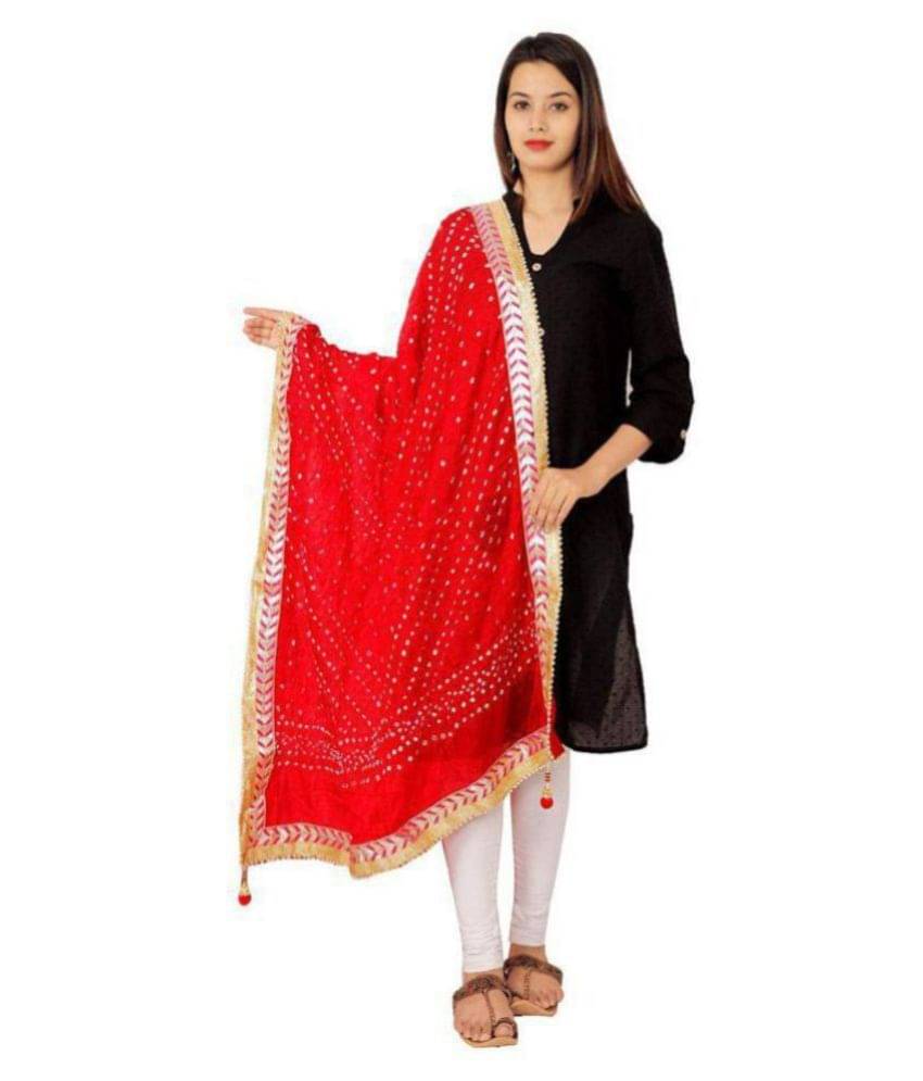 Raj Red Art Silk Bandhej Dupatta Raj Red Art Silk Bandhej Dupatta
