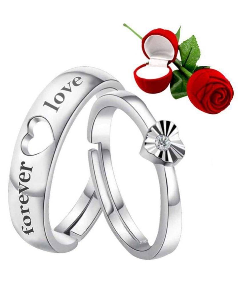 Silver Shine Silver Plated Solitaire 'Endless Love' Heart Proposal Adjustable Couple ring for Men and Women,Couple ring for Girls and Boys-2 pieces Silver Shine Silver Plated Solitaire 'Endless Love' Heart Proposal Adjustable Couple ring for Men and Women,Couple ring for Girls and Boys-2 pieces