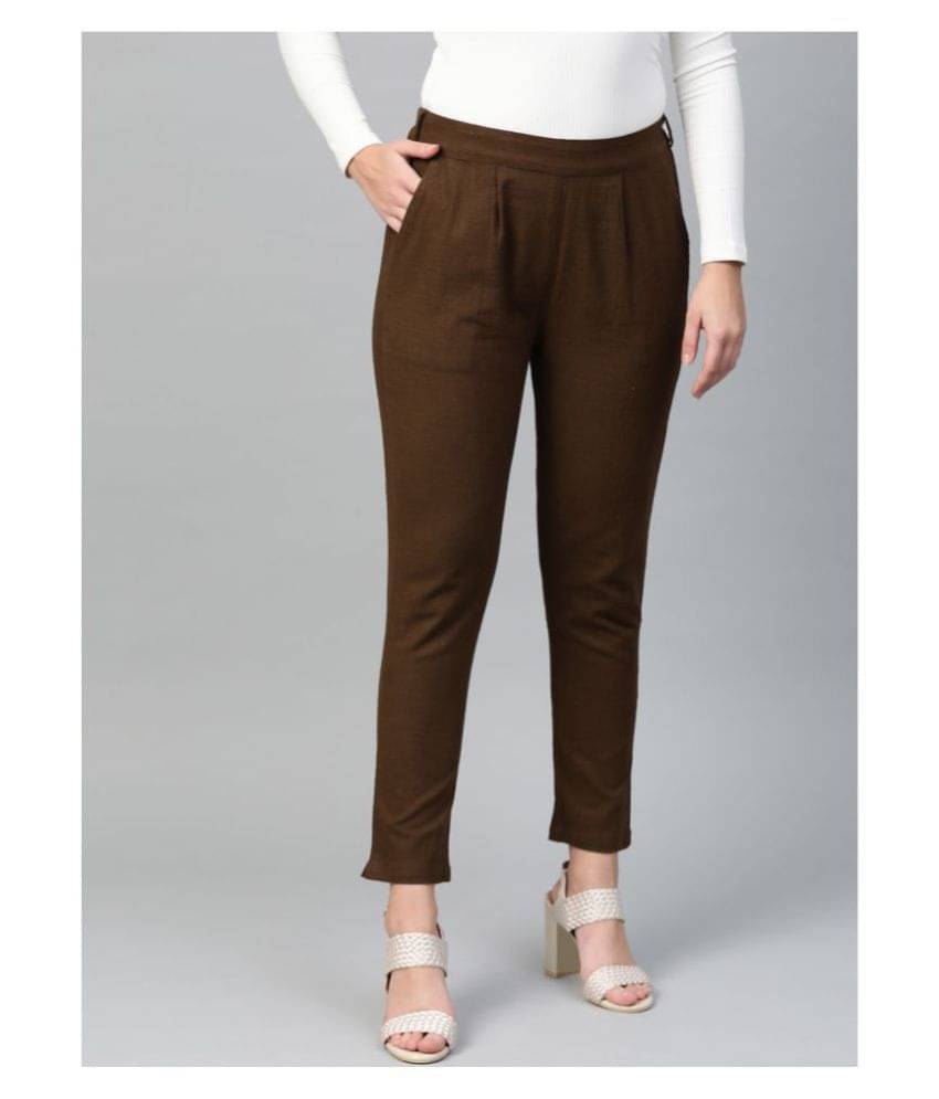     			Yash Gallery Cotton Straight Women's Casual Pants ( Brown )