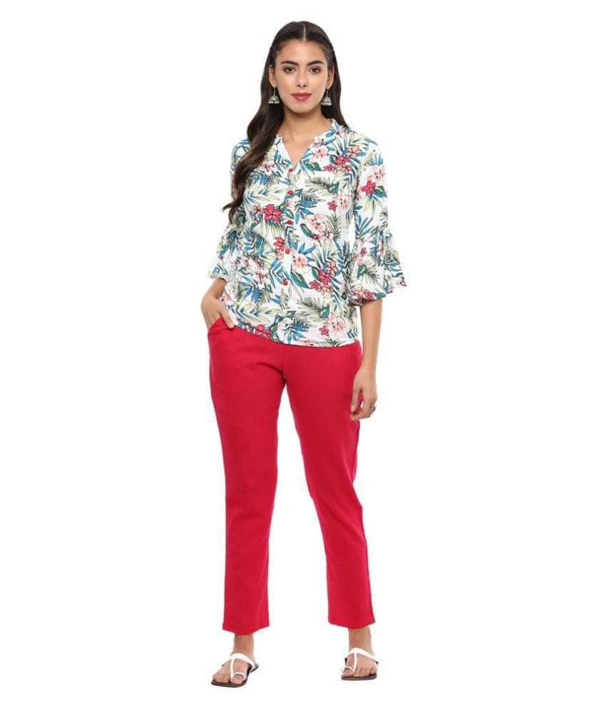 Yash Gallery White Rayon Women's Ethnic Top With Pants ( Pack of 2 )     			Yash Gallery White Rayon Women's Ethnic Top With Pants ( Pack of 2 )