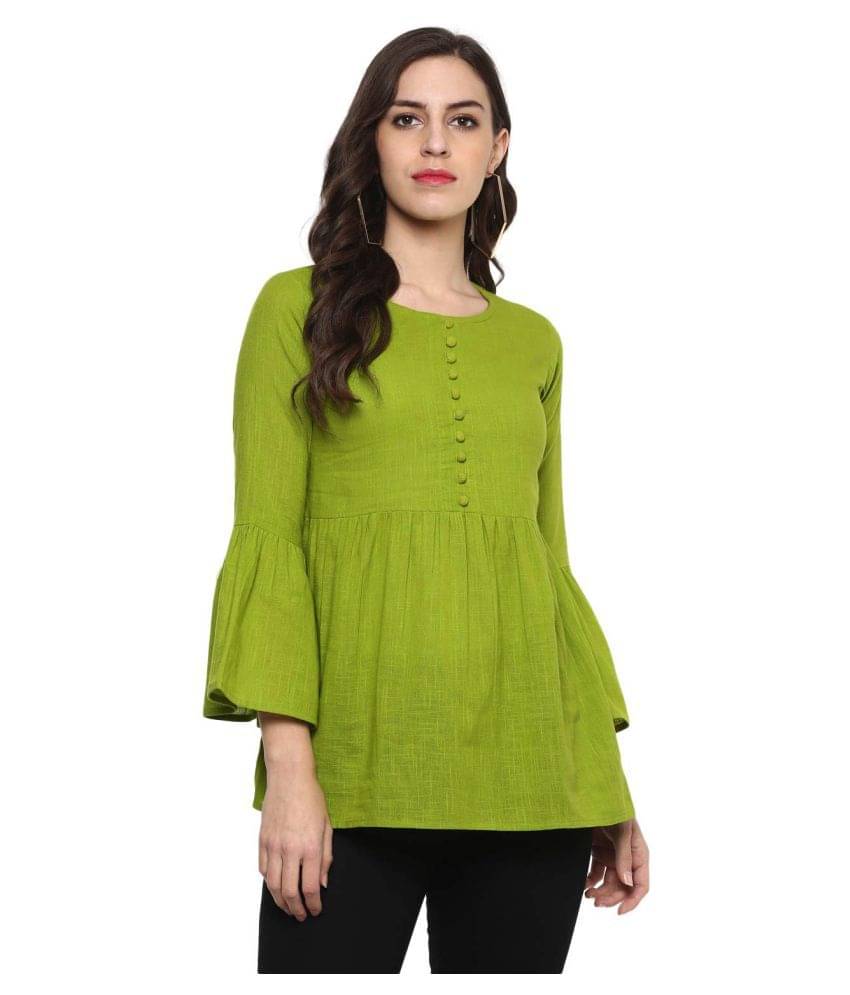 HF Holyday Fashion Cotton Regular Tops - Green     			HF Holyday Fashion Cotton Regular Tops - Green