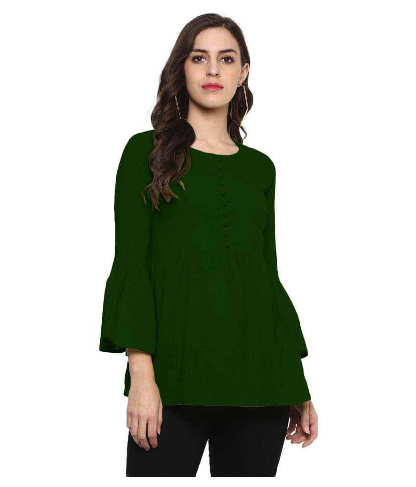 HF Holyday Fashion Cotton Regular Tops - Green     			HF Holyday Fashion Cotton Regular Tops - Green