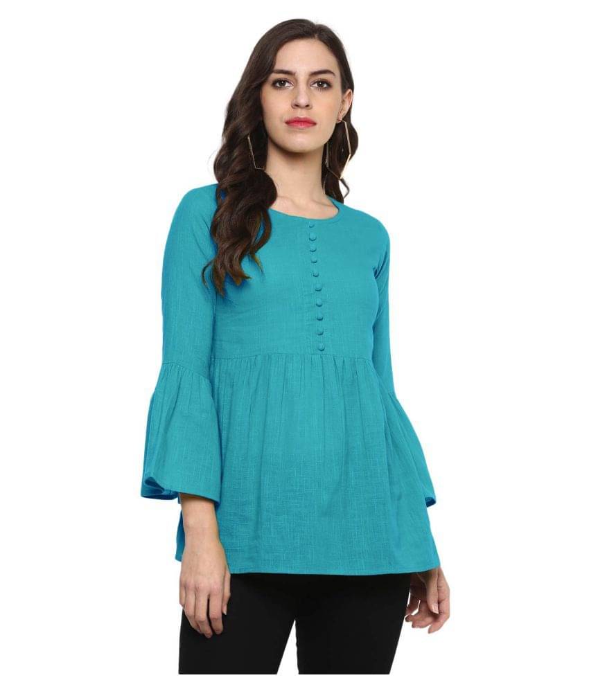 HF Holyday Fashion Cotton Regular Tops - Turquoise HF Holyday Fashion Cotton Regular Tops - Turquoise
