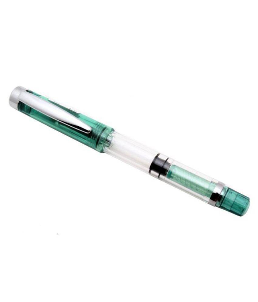     			Demonstrator Safari Piston Fountain Pen Fine Nib With Chrome Trims. - Green