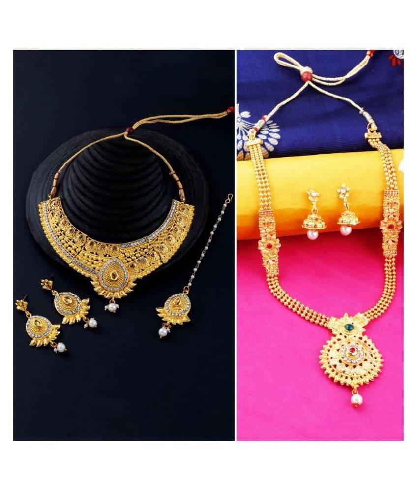     			N M CREATION Alloy Golden Choker Traditional Gold Plated Necklace set Combo