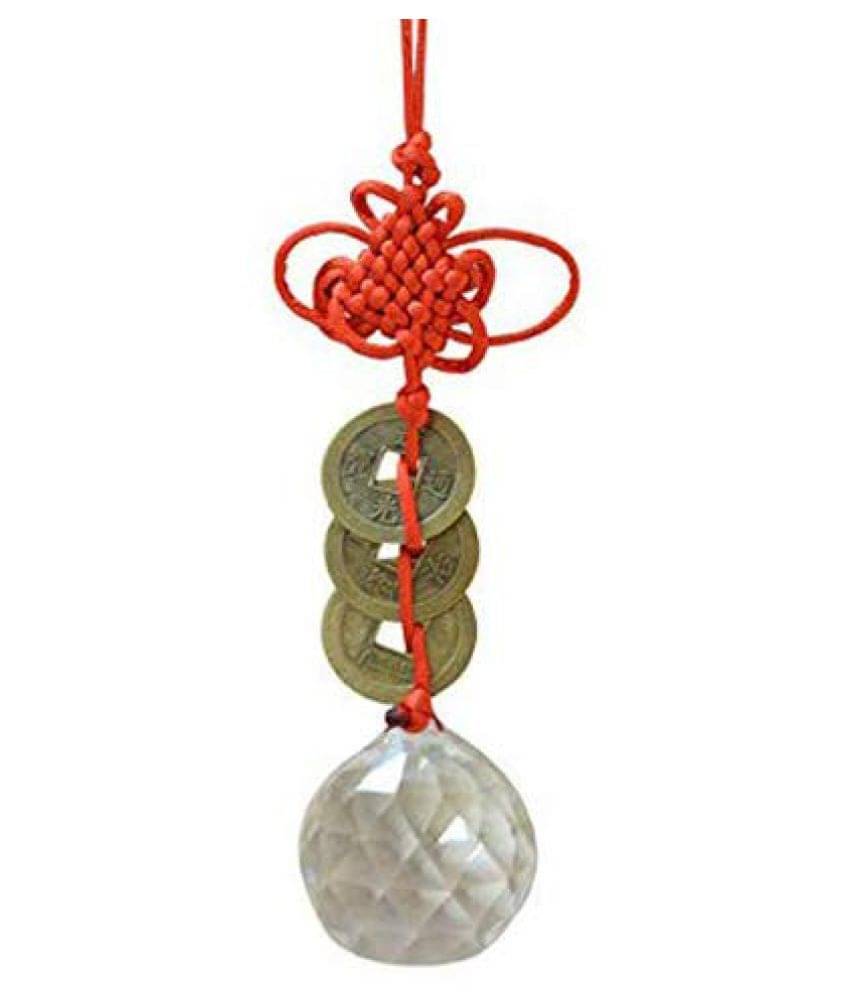     			Crystal Products Feng Shui Three Lucky Coins with Crystal Ball Hanging Lucky Charm for Prosperity and Luck, Success