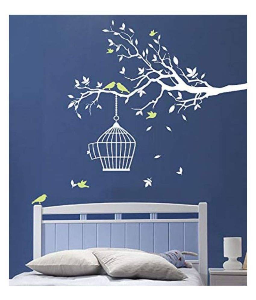     			Asmi Collection White Branches Green Birds Nature Sticker ( 125 x 155 cms )