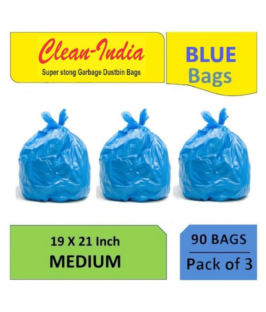 Clean India C-I - 3 Packs Medium Disposable Garbage Bags for Wet Waste, Blue Color (90 pcs)