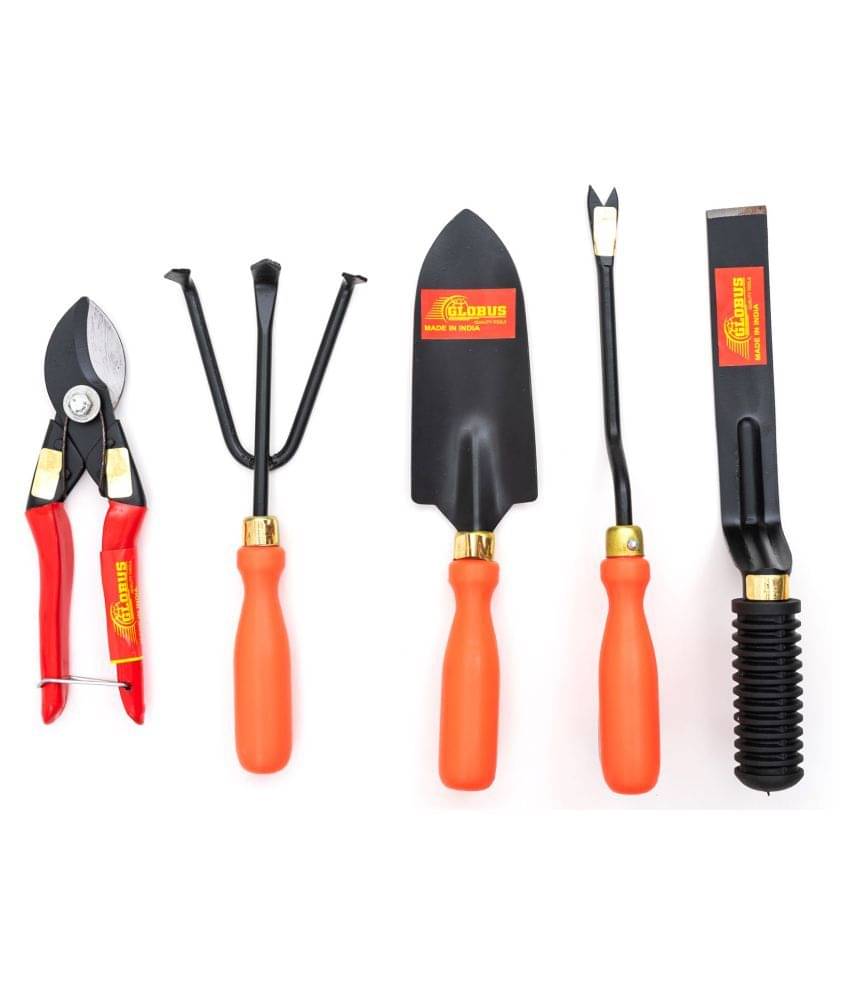     			GLOBUS STEEL GARDEN TOOL SET/5 PCS ( TRANSPLANTER, WEEDER, CULTIVATOR,  KHURPA 1" AND GERMAN PRUNER)