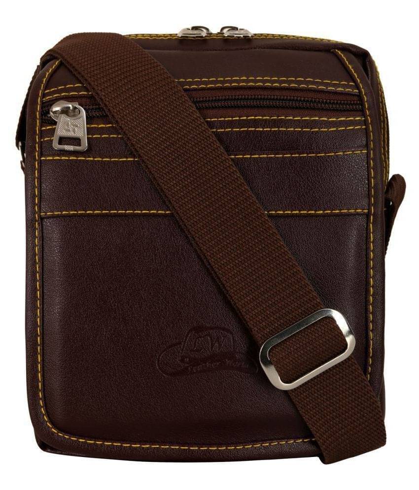     			Leather World - Navy Blue Solid Messenger Bags