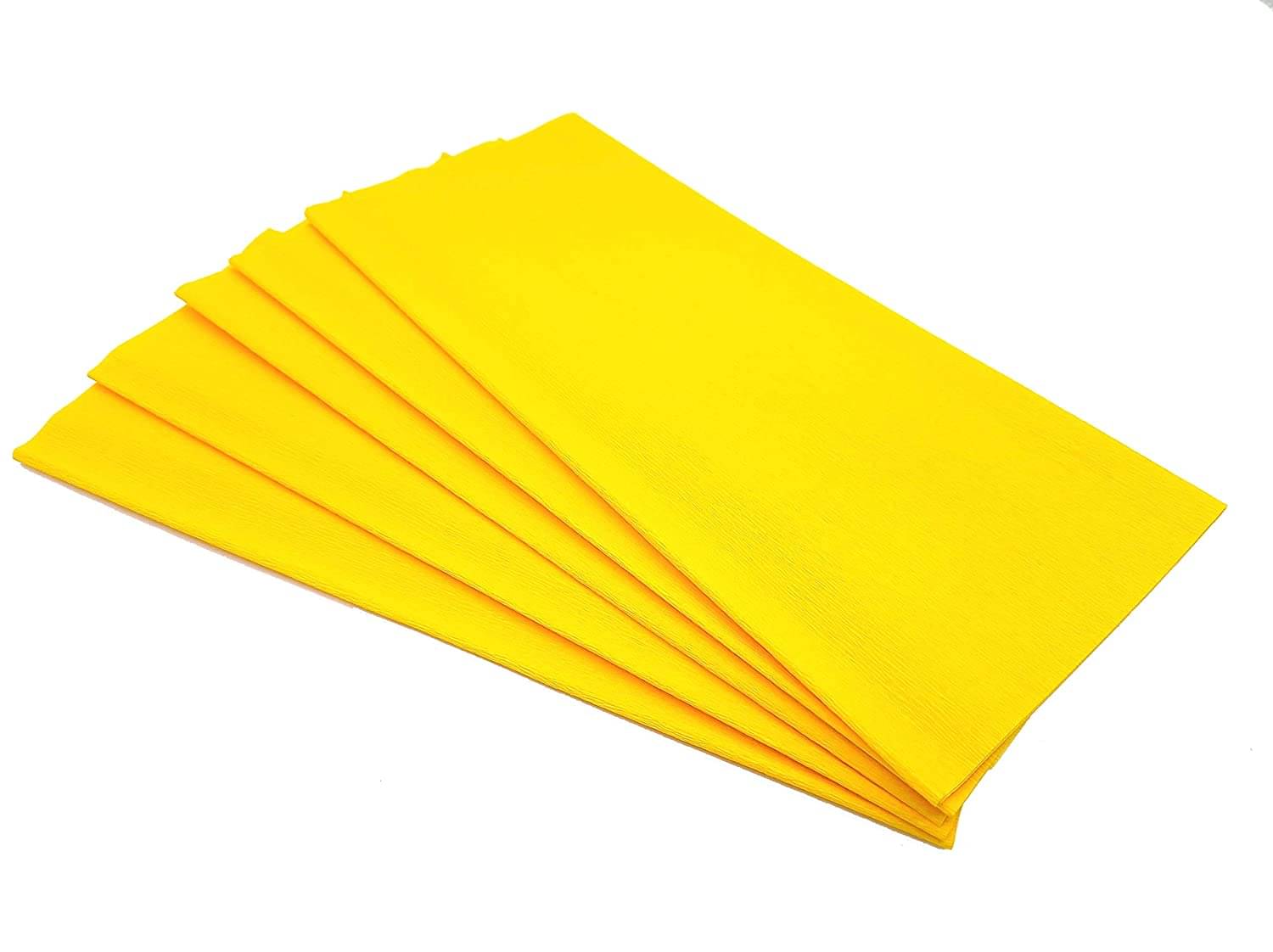     			PRANSUNITA Flower Making Duplex Wrinkled Stretchable Crepe Paper for DIY Flower Making and Wrapping, Size: - 25 x 55 cm - Pack of 5 Sheets (Golden Yellow)