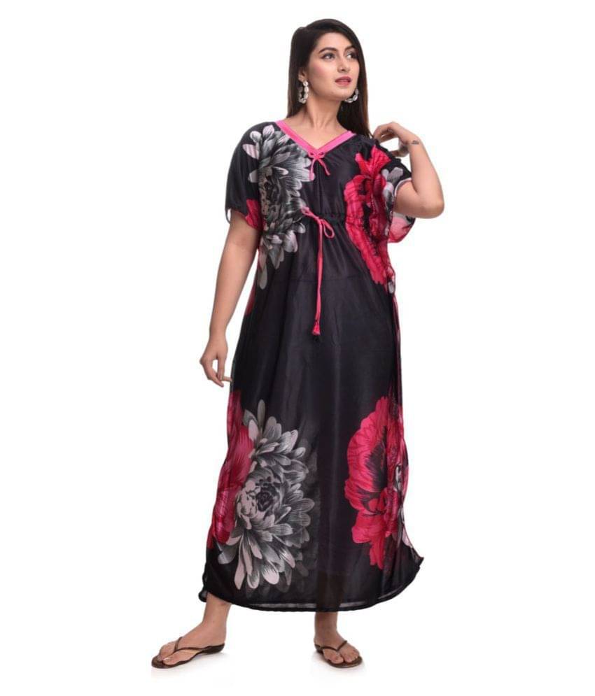 Raj Satin Nighty & Night Gowns - Black     			Raj Satin Nighty & Night Gowns - Black