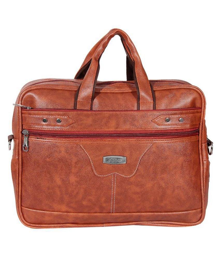     			Apnav - Tan Leather Office Bag