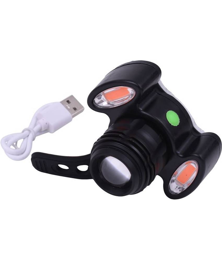 Dark Horse Bicycle Zoom-Able Feature 4 Mode Headlight + Holder Clip Mount Different Modes with 2 Warning Lights, USB Rechargeable (Black)