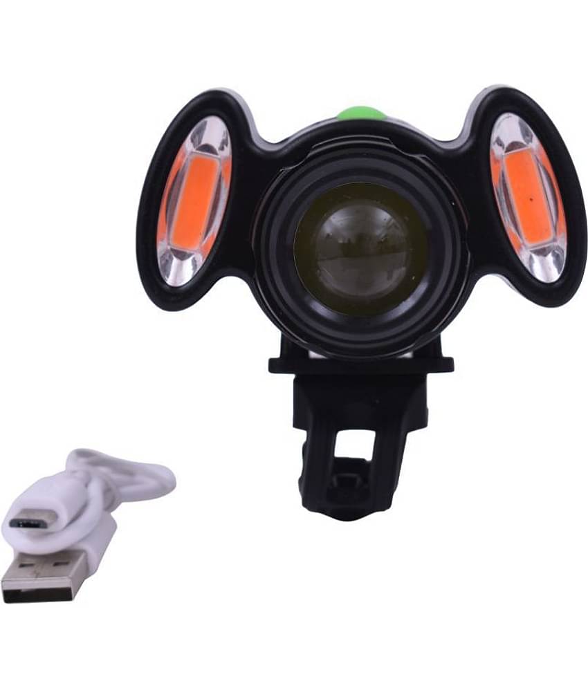 Dark Horse Bicycle Zoom-Able Feature 4 Mode Headlight + Holder Clip Mount Different Modes with 2 Warning Lights, USB Rechargeable (Black)