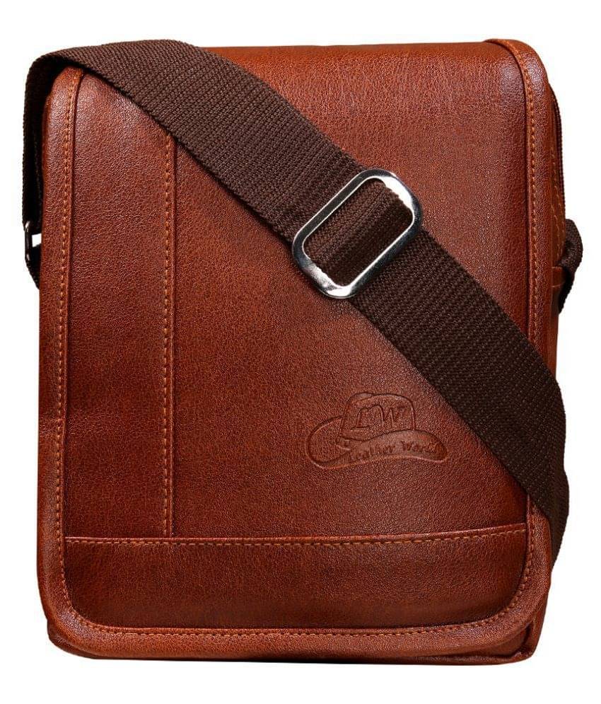     			Leather World sling bg Tan P.U. 2 Ltrs Casual Messenger Bag