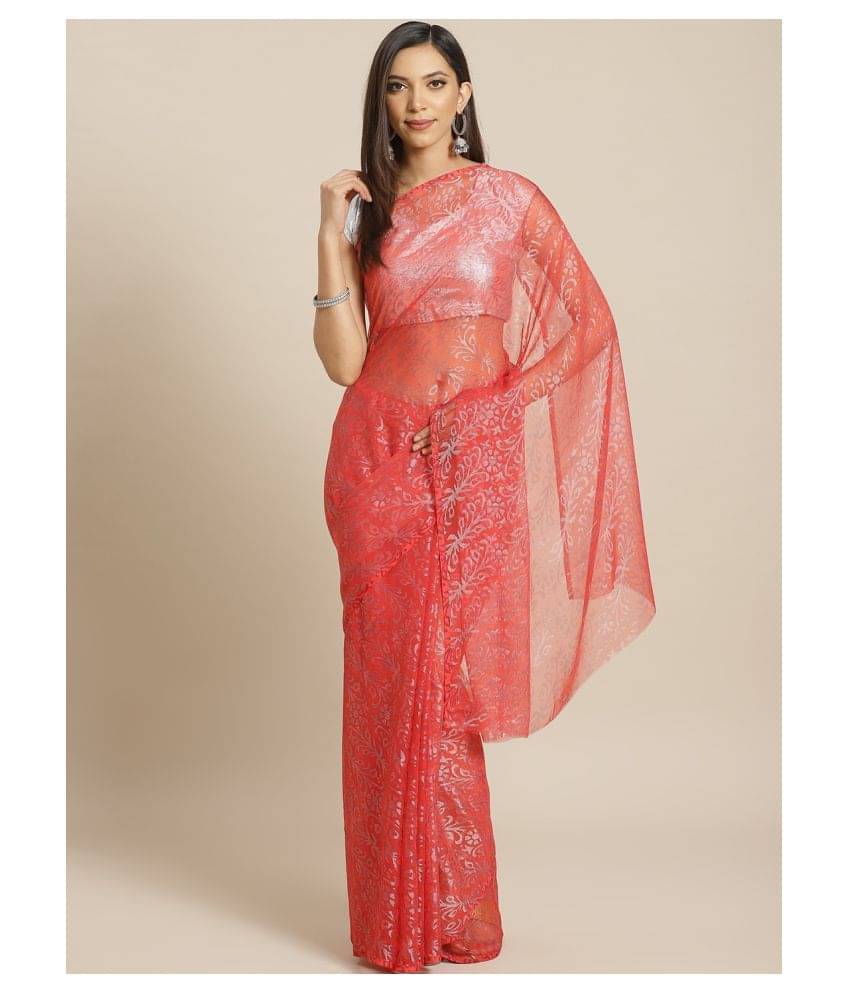 Aarrah Cotton Silk Saree With Unstitched Blouse Piece ( Red ) Aarrah Cotton Silk Saree With Unstitched Blouse Piece ( Red )